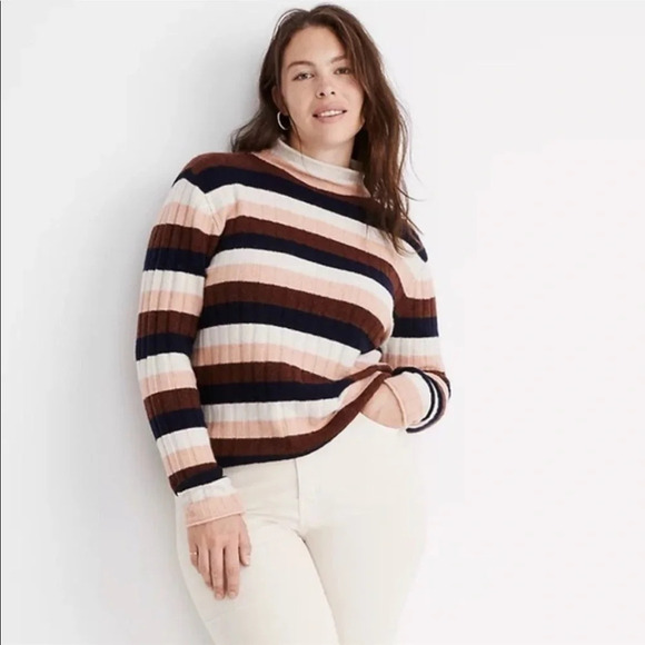 Madewell Size Medium Evercrest Stripe Mockneck Sweater Pullover Softest Knit M - Picture 1 of 6